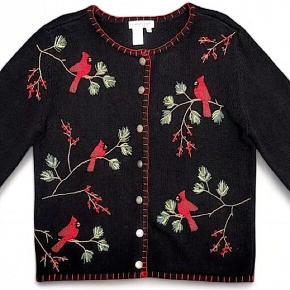 Coldwater Creek Cardinals Black Knit Cardigan Size XL - Picture 2 of 14
